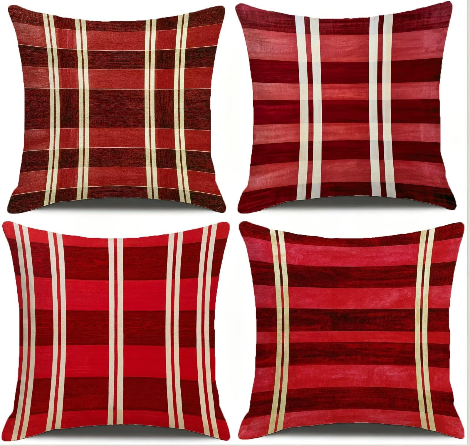 Coussin Exterieur Impermeable Rouge, Taie Oreiller 65x65 Set de 4, Cod-3781