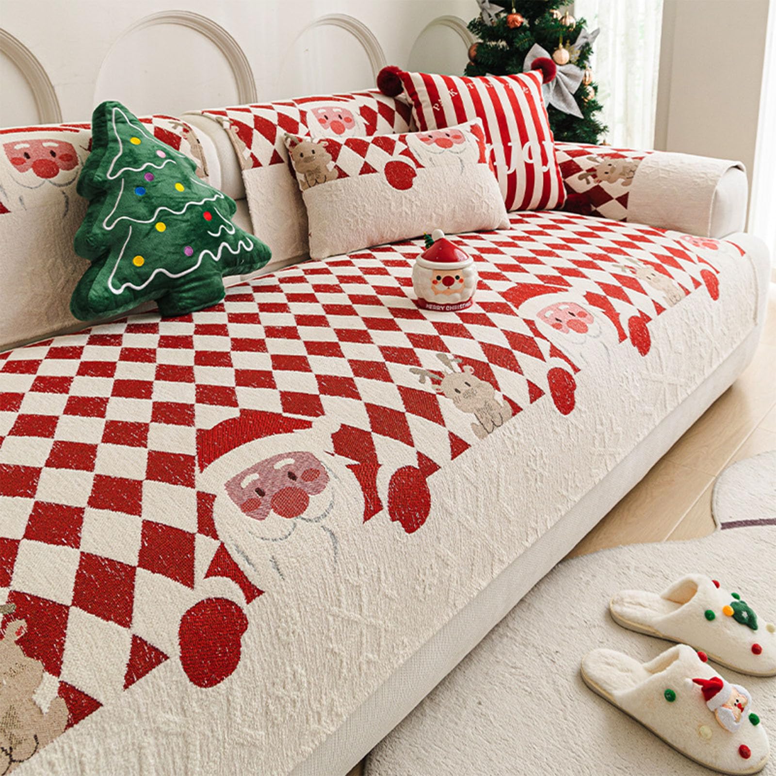 Housse de canapé de Noël lavable en machine protectrice rouge en tissu nylon épais