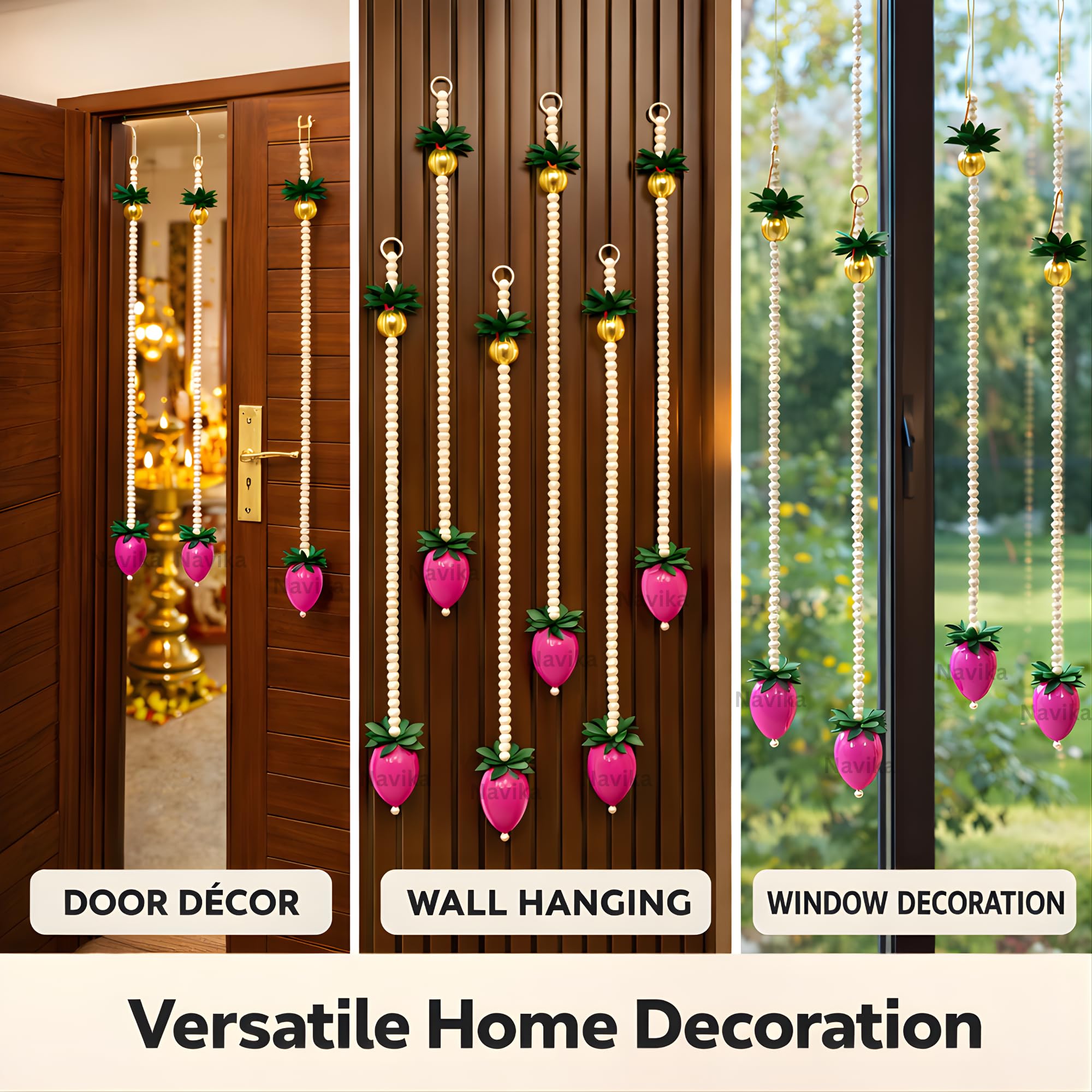 Lotusinhandまとめ売り5個(バラ売り可) Lotus Bud Hanging Latkan for Door Decoration, 20 Inch Long, Pearl