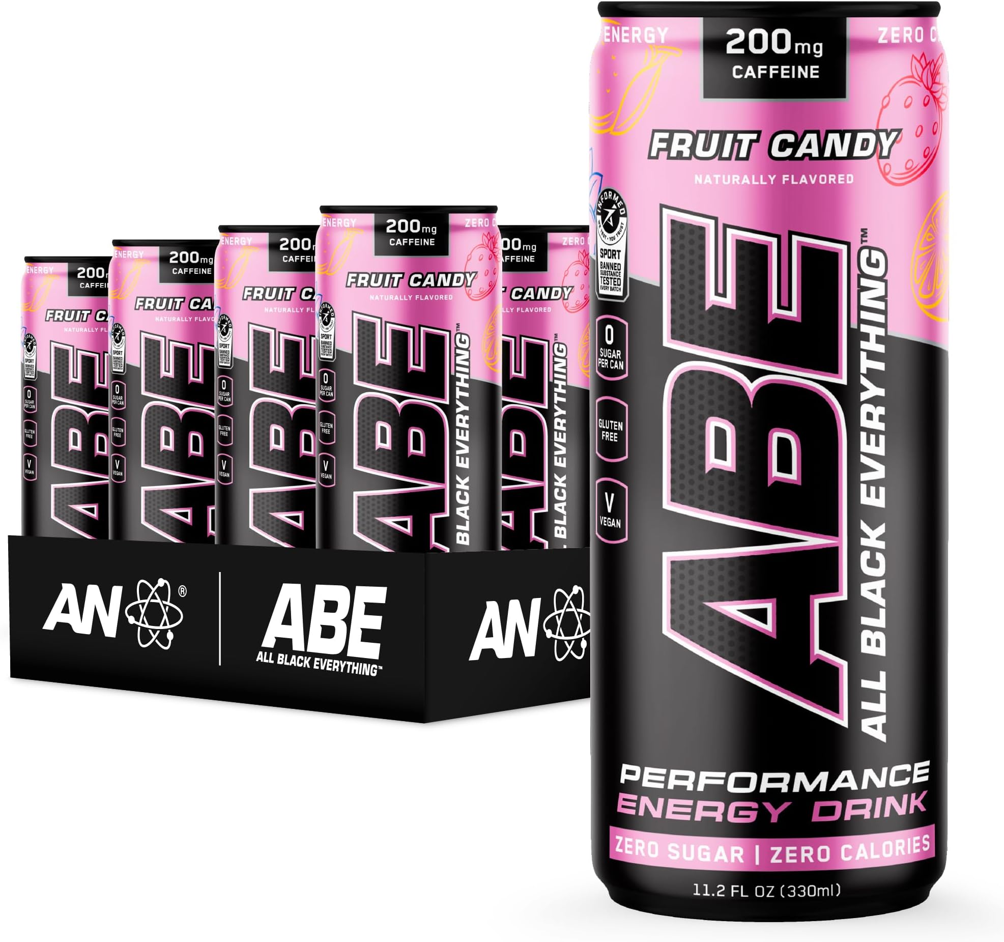 All Black Everything Sugar Free Energy Drink | Fruit Candy | 0 Calories | 12 Pack | 200mg Natural Caffeine | Pre-Workout Sport Drink for Men and Women