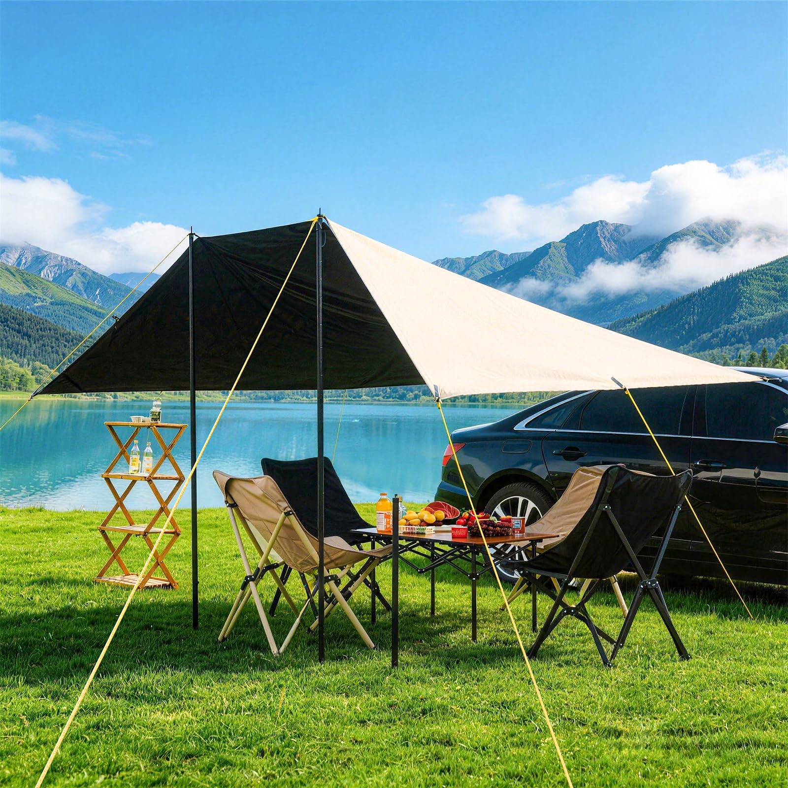 Sonnensegel Wohnwagen, Markise Wohnmobil, Sonnenschutz UPF 50+, UV-beständig, Wasserdicht, geeignet für Autos und Wohnmobile, Befestigung mit Saugnapf, leicht zu verstauen