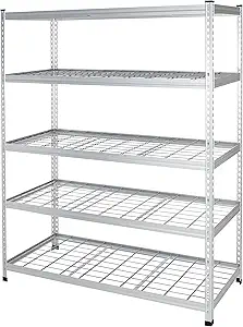 Amazon Basics 4000IBS Heavy Duty Adjustable Storage Shelving Unit, 5 Shelf, High-Grade Aluminum, Silver, 60 x 24 x 78 Inch