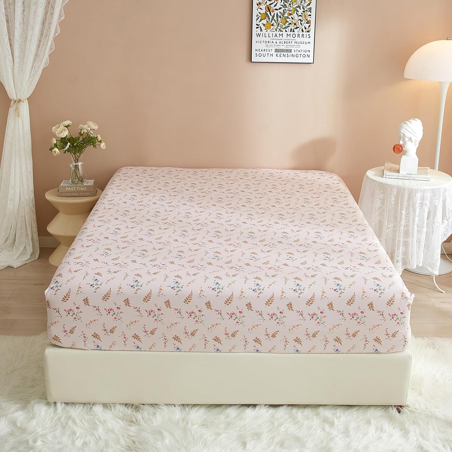California King Bed Sheets Pink Floral Sheets - 4 Piece Bed Sheet and Pillowcases Set - Cooling Bed Sheet Set Extra Deep Pocket up to 16" - Luxury Bedding Set Floral Sheets Set