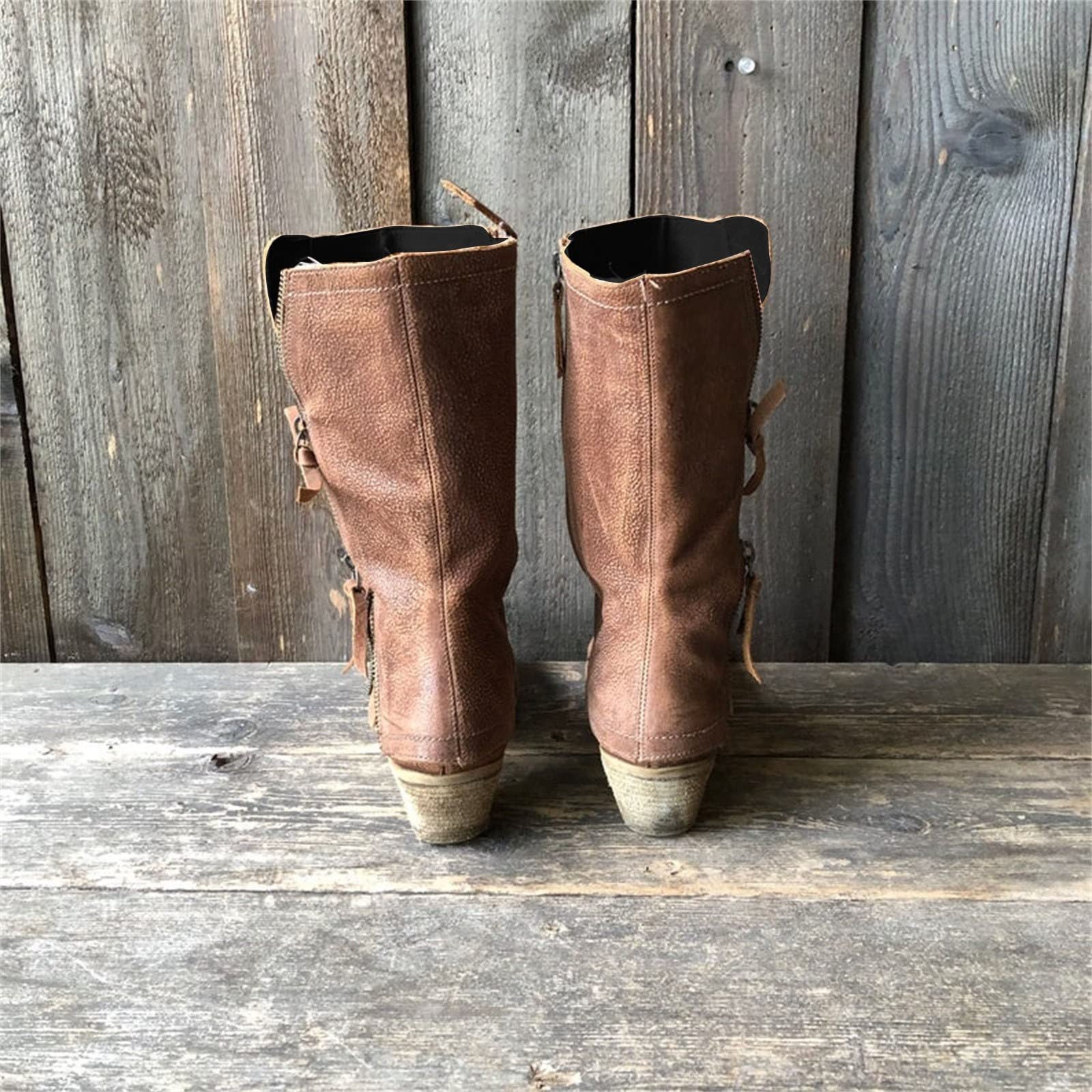 Bottes de cowboy pour femme - Bottes mi-mollet larges et décontractées - Style vintage et élégant - Talon bas épais classique - Fermeture éclair latérale - Confortables - Bottes occidentales pour