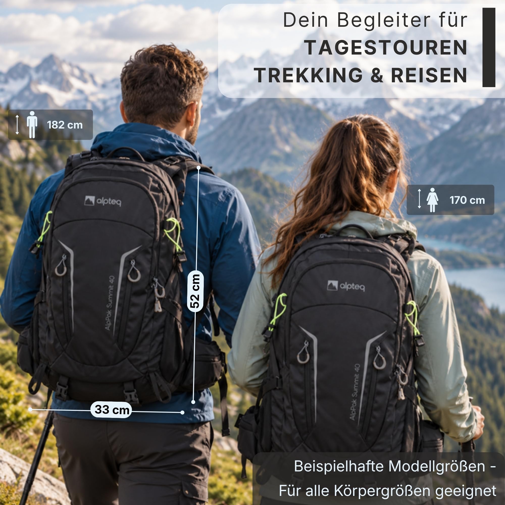 AlpPak Summit 40L Wanderrucksack – Leichter Trekkingrucksack nur 1,07 kg, inkl. Regenhülle, ergonomisches Tragesystem, Laptopfach, Outdoor Rucksack für Wandern, Trekking & Reisen