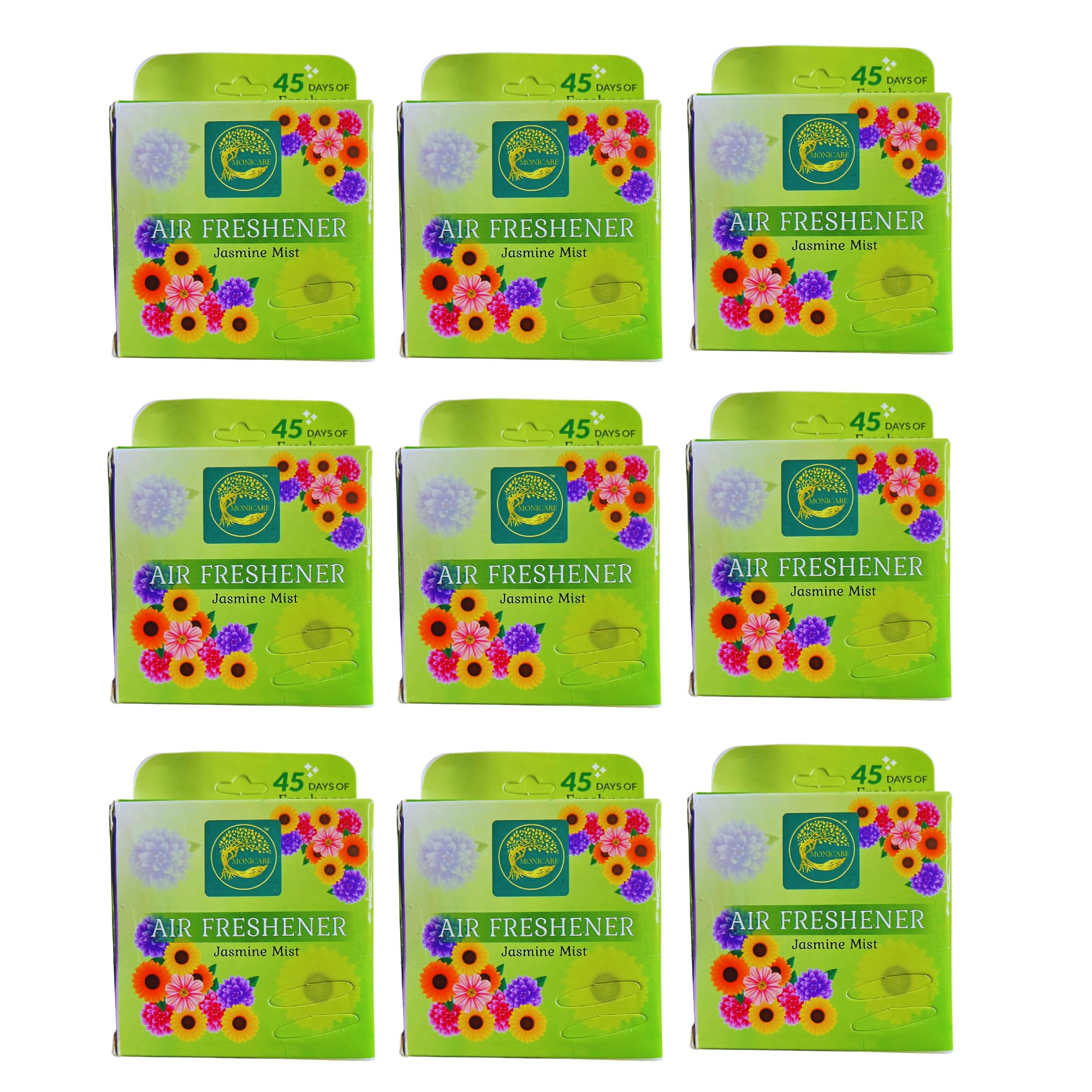 Monicare Jasmine Air Freshener Power Pocket – Long-Lasting Freshener, Eliminates Odors for Up to 45 Days, Ideal for Cars, Closets, and Small Spaces (Pack of 9)
