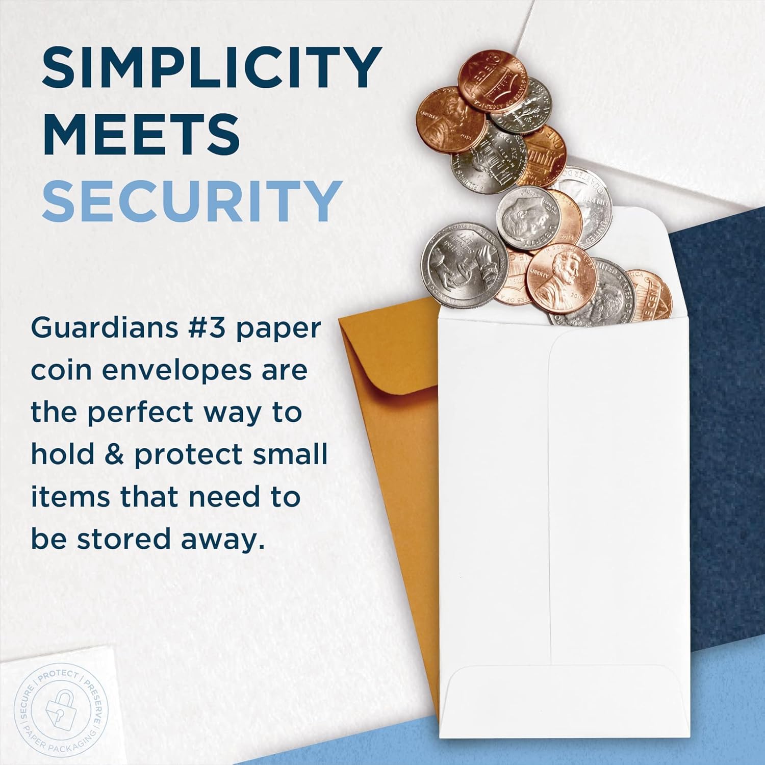 500 Guardian #3 Paper Coin Envelopes - Blank Small Envelopes for Coins, Receipts, Stamps, Small Parts Storage, & More – 2-1/2” x 4-1/4” Cash Envelopes – Gummed Flap Gift Card Holder Envelopes