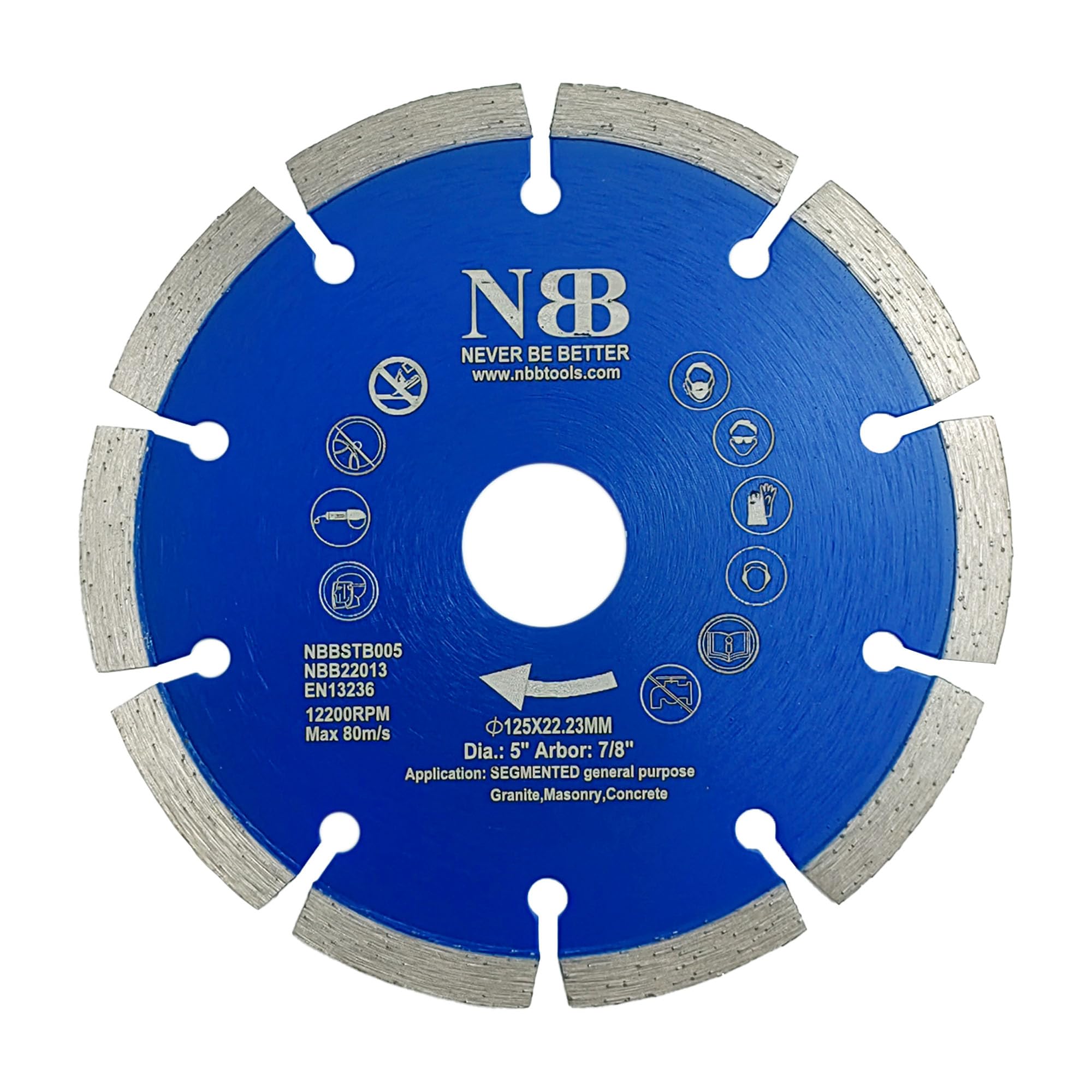 NBB Diamond Cutting Disc with 8mm Segment Durable Universal Diamond Disc Dry Cutting for Marble Granite Brick Ceramic Concrete Stone for General Purpose(1,125x22.23mm)