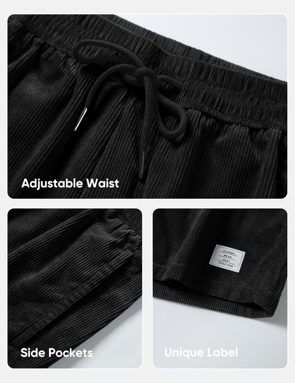 Men's Corduroy Shorts Casual Elastic Waist Drawstring Lightweight Summer Beach Shorts - Image 8