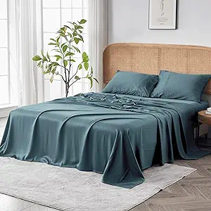 Sijo AiryWeight Tencel Sheet Set, 100% Lyocell Derived from Eucalyptus, Buttery Soft, Architectural Digest 2022 Best Cooling Sheets Winner - 4pc - 2 Pillowcases 1 Fitted 1 Top (Teal, King)