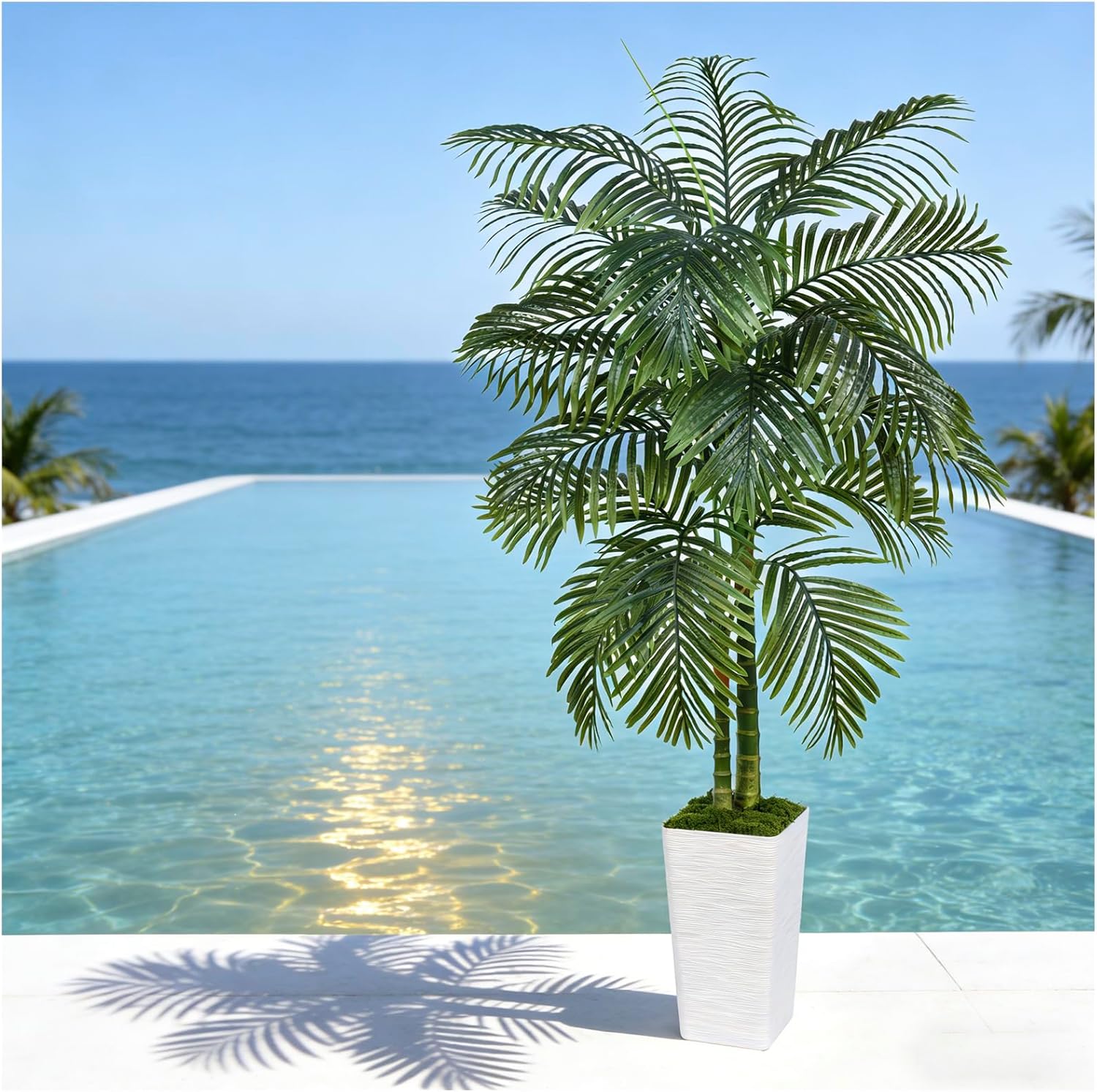 Artificial Palm Tree Indoor Plant Tall Fake Tropical Palm Tree in Pot with Real Bark Design Faux Areca Palm Tree for Home Office Living Room Bedroom Farmhouse Modern Outdoor Decor (13 Leaves 5 FT)