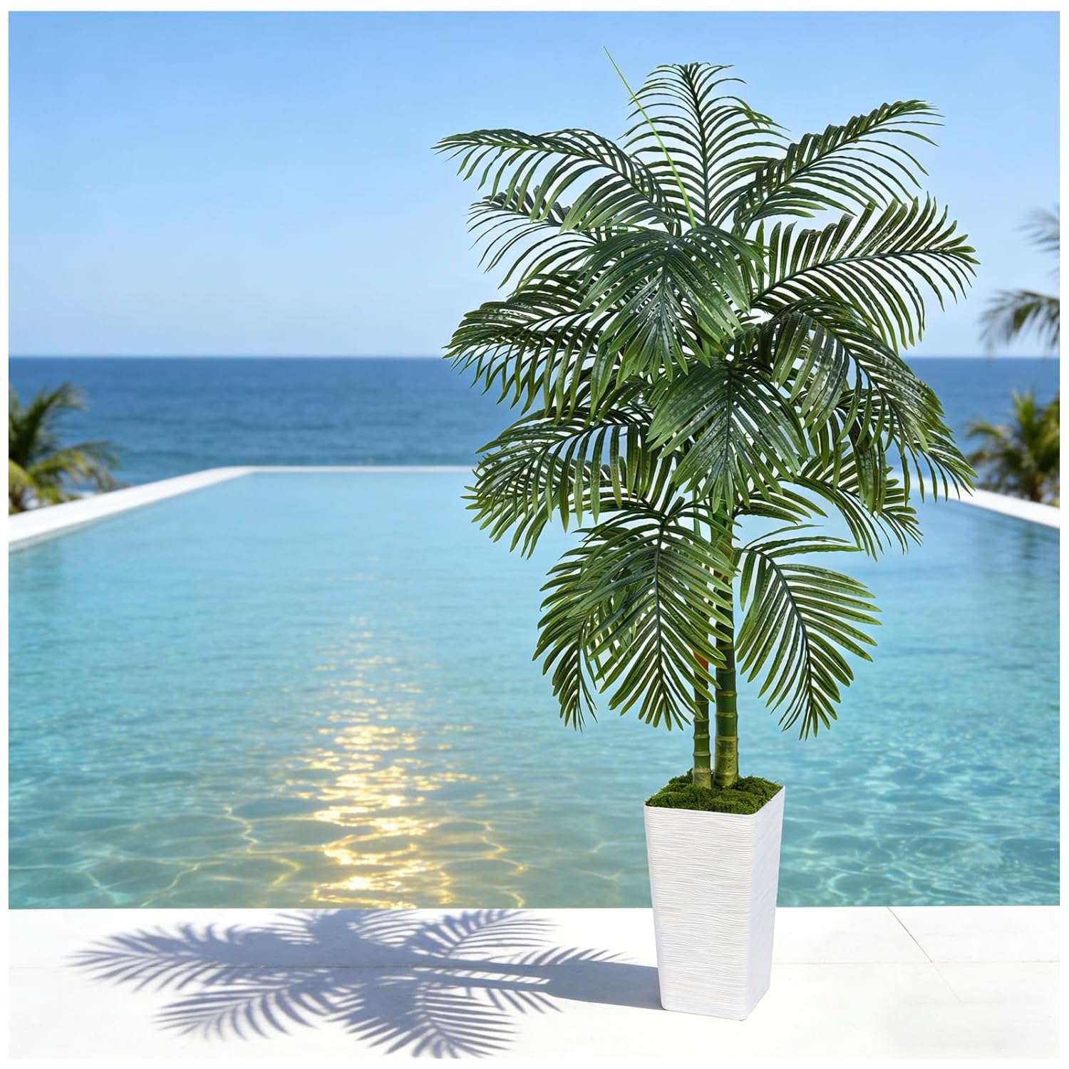 Artificial Palm Tree Indoor Plant Tall Fake Tropical Palm Tree in Pot with Real Bark Design Faux Areca