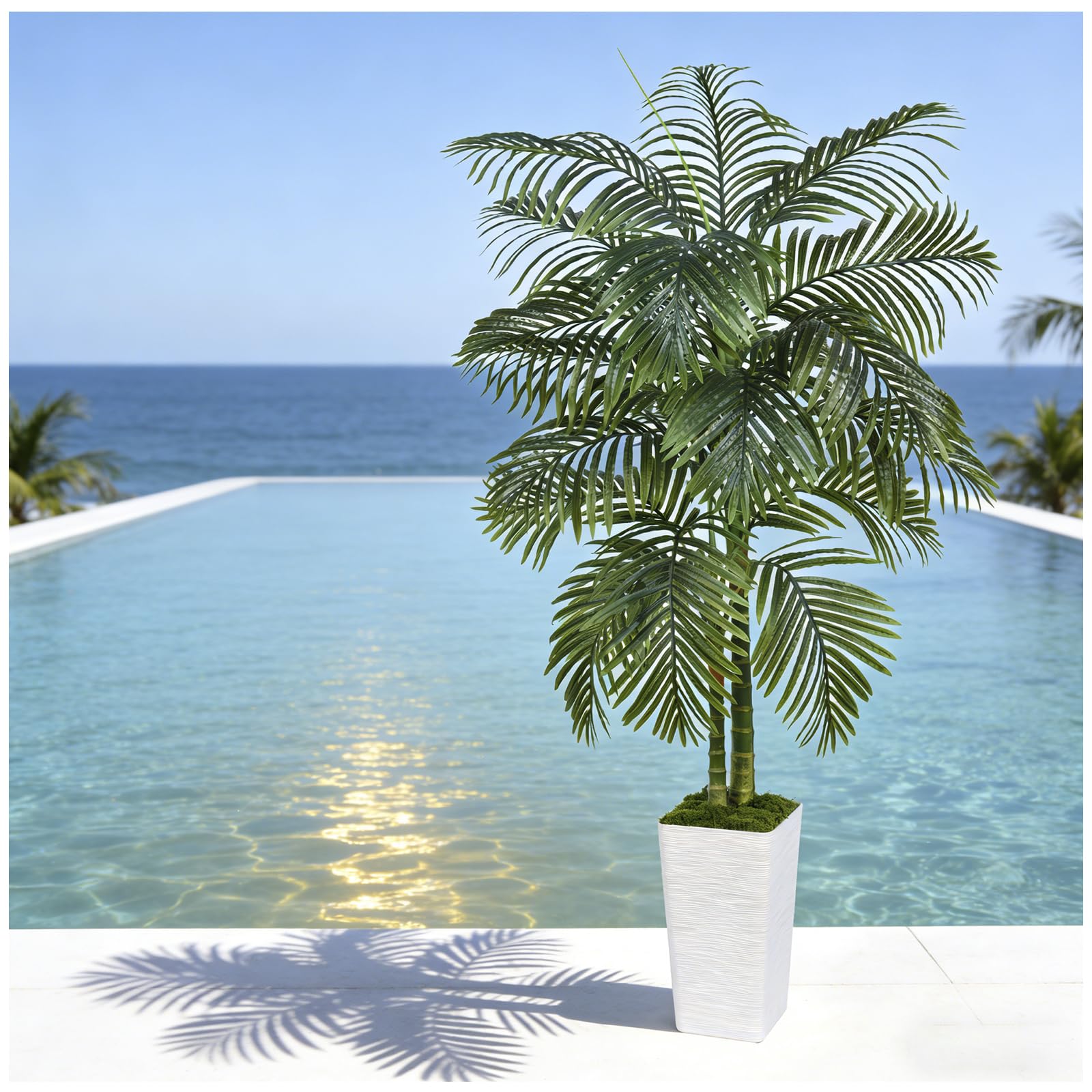 Artificial Palm Tree Indoor Plant Tall Fake Tropical Palm Tree in Pot with Real Bark Design Faux Areca