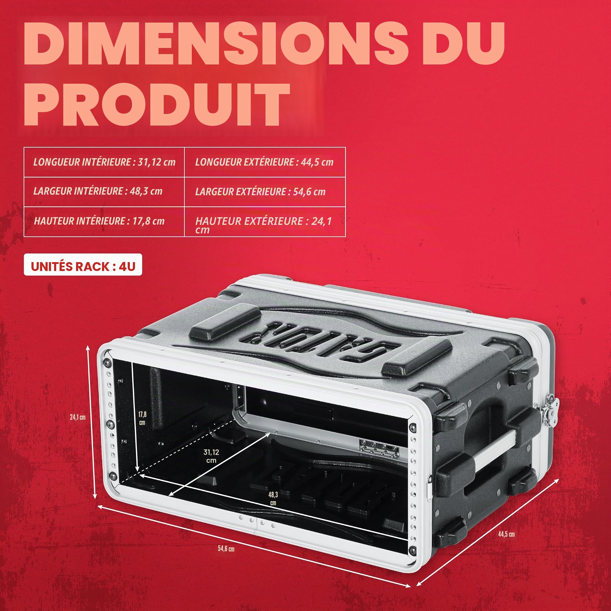 Gator Cases Coffret léger moulé 4U avec loquets robustes; profondeur réduite 14,25" (GR-4S)