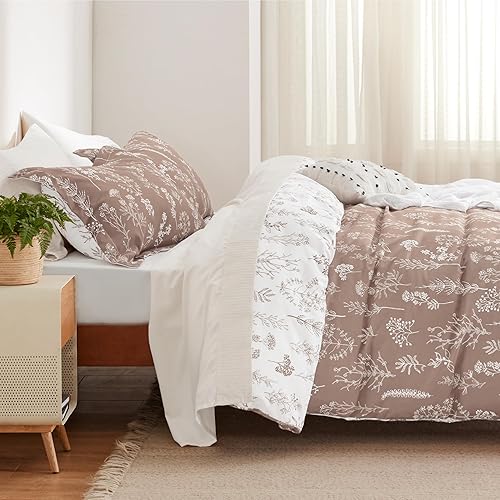 Miniatura 7 de Bedsure - Funda de edredón tamaño King, reversible gris pardo claro con cierre de cremallera, juego de ropa de cama de 3 piezas con estampado floral