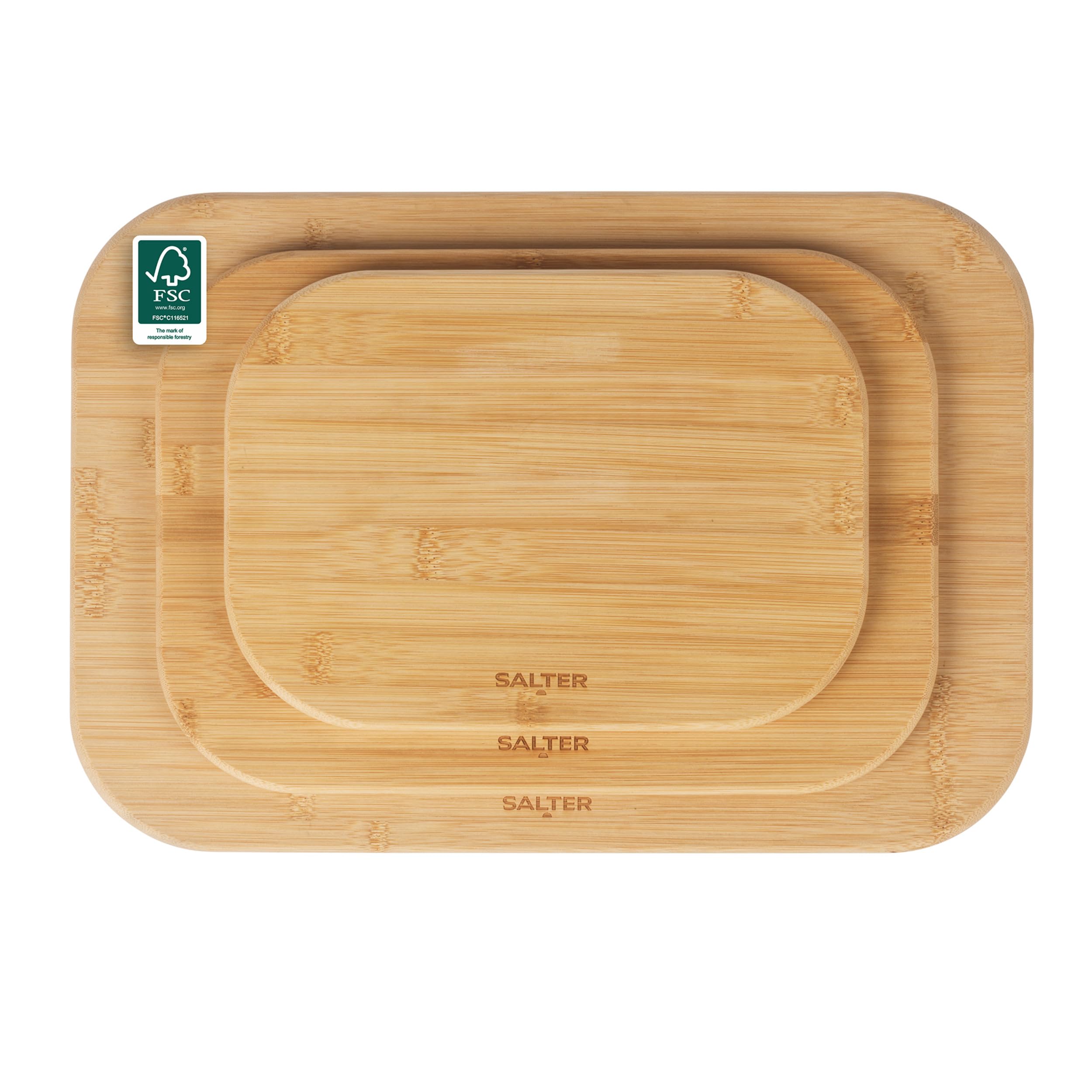 Salter Simply Prep Chopping Board Set, Bamboo, 3-Piece, 28/34/43 Cm