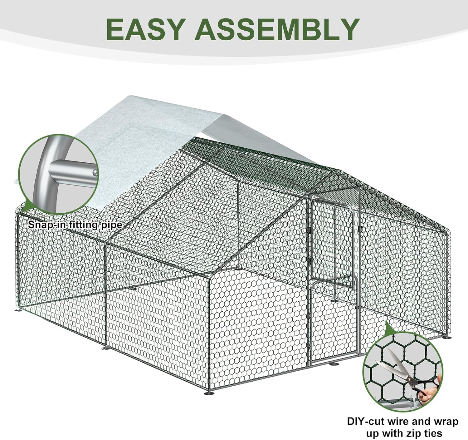 Chicken Coop Walk-in Chicken Runs for Yard with Waterproof Cover for 10/20 Chickens Large Metal Chickens Pen with Security Lock Poultry Cage