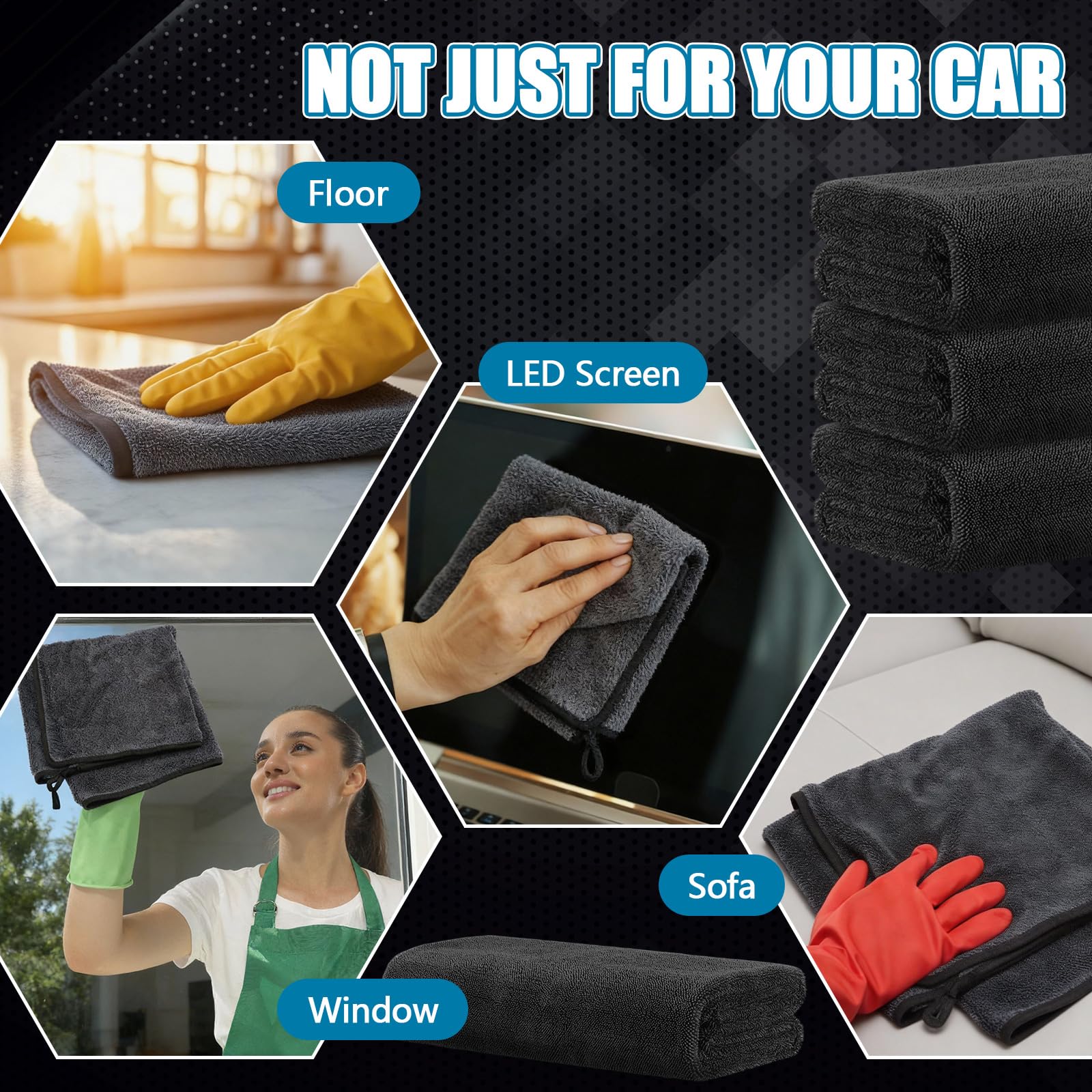 Tegeme 4 Pack Car Drying Towel 48 x 24 Extra Large Microfiber Towels for Car Detailing Ultra Absorbent — view 5