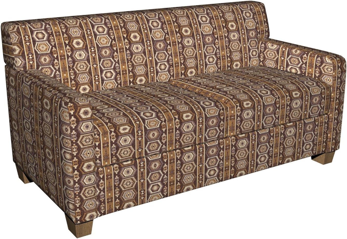 Gold and Dark Brown Woven Southwestern Geometric Stripe Upholstery Fabric by The Yard - SKU: Dolce Canyon