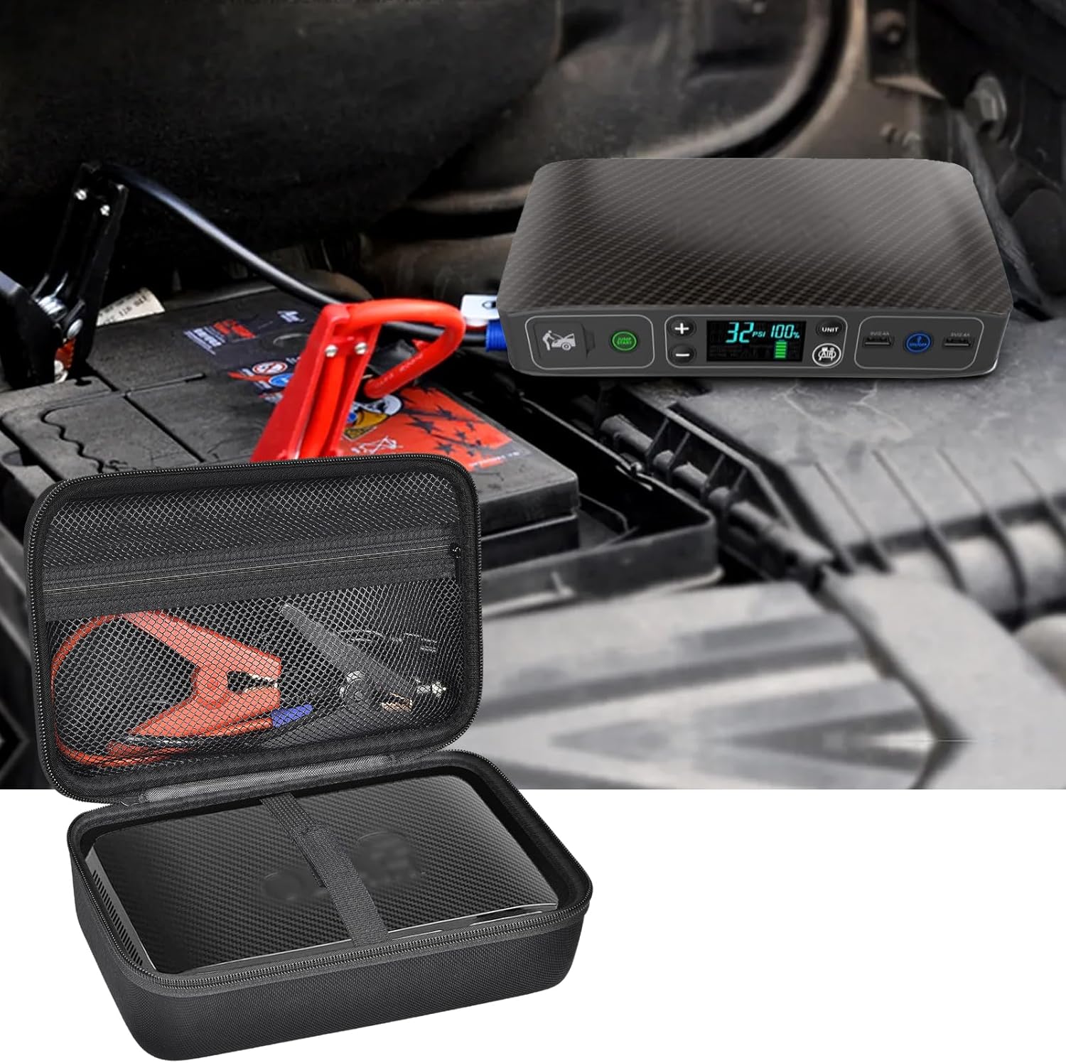 ANKHOH Hard Case Compatible with Halo Bolt Air 58830 mWh/Bolt 58830/57720 / ACDC Max 55500, Portable Car Jump Starter and Air Compressor Storage Bag, Charger Holder for Emergency Power Kit, Black