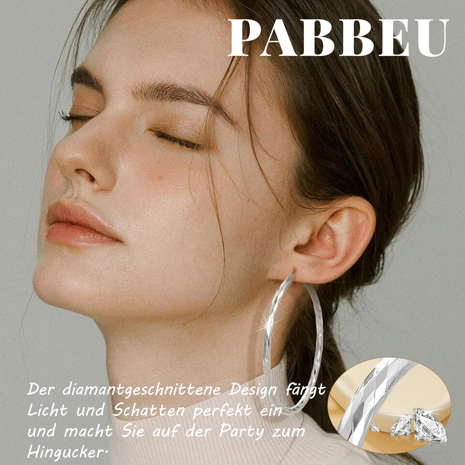 PABBEU Gold Hoop Earrings for Women Hypoallergenic 14k Gold Plated Hoop Earrings Lightweight 925 Sterling Silver Hoops Diamond-Cut Large Hoop Earrings 30/50/70mm - Image 3