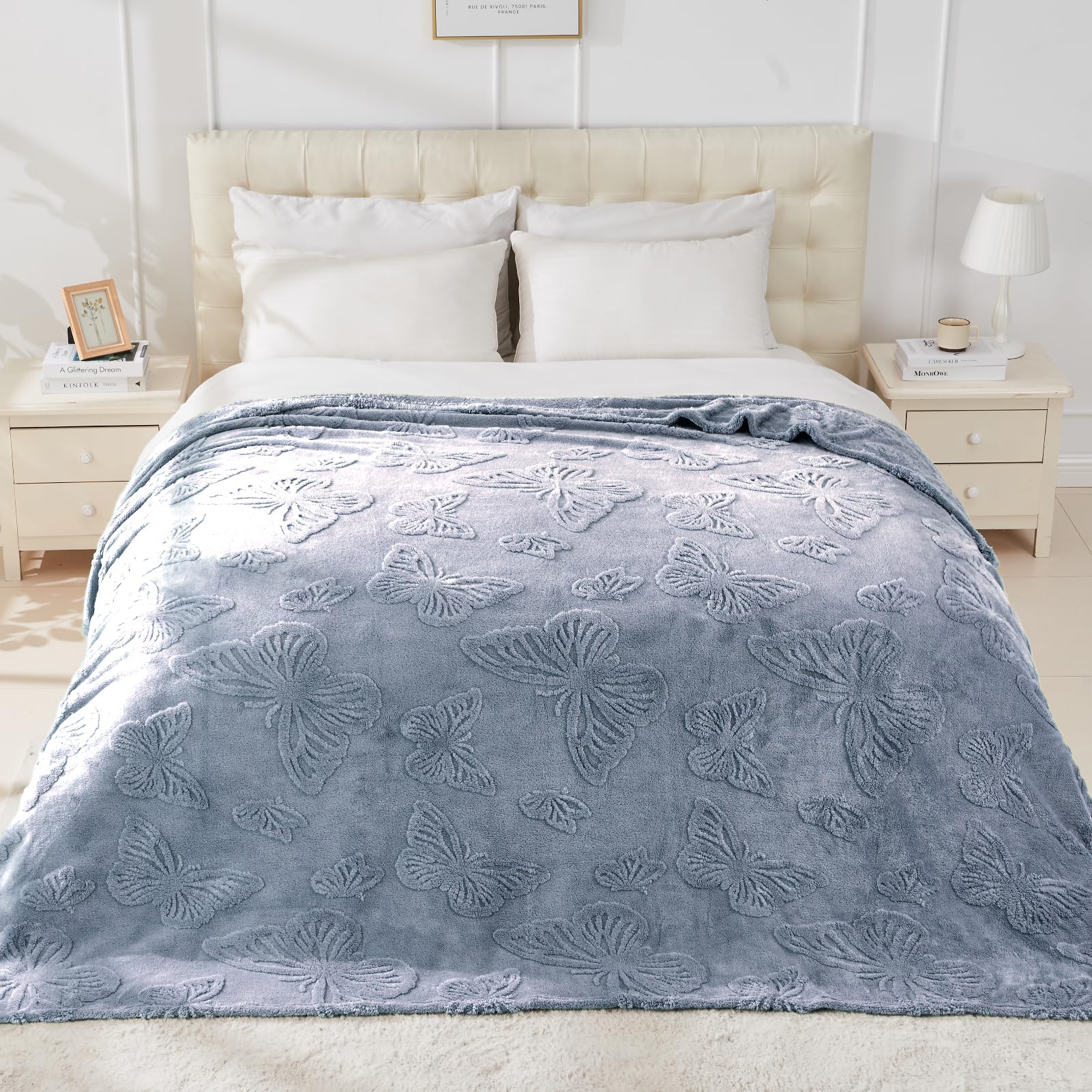 GIOKARNNA Soft Butterfly Throw Blanket - Lightweight Fuzzy Microfiber, Beige 60"x80", Great Gift - View #10