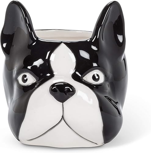 Abbott Collection 27-MINIKIN-068-LG - Maceta grande para cabeza de perro, color negro y blanco