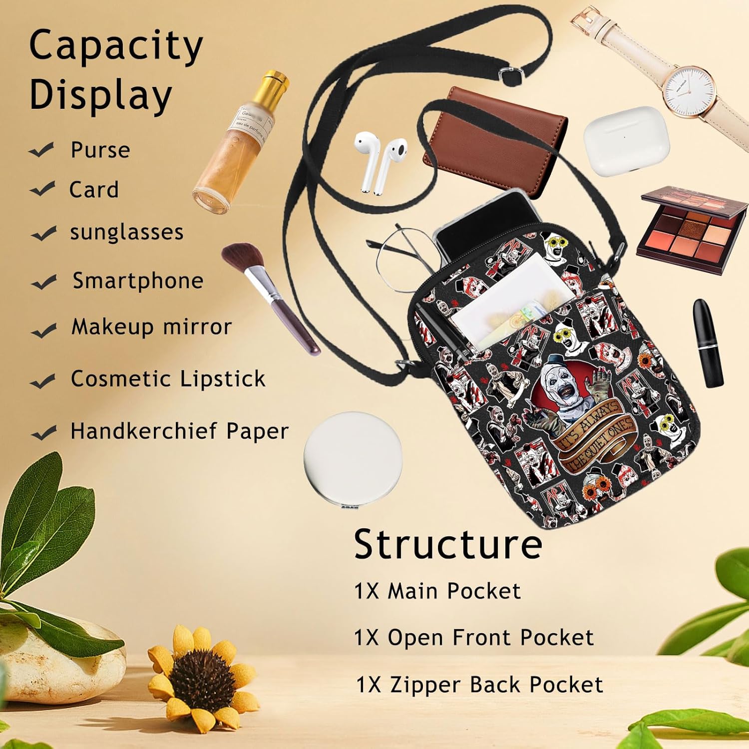 BWWKTOP Art Clown Crossbody Bag Horror Clown Inspired Gift Scary Art Clown Merchandise - Image 7