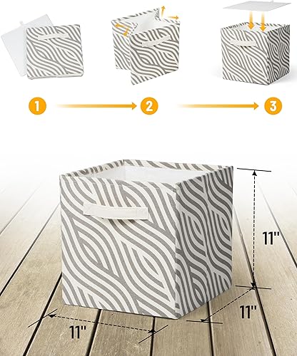 Miniatura 5 de Contenedores de almacenamiento plegables decorativos y plegables de 11 x 11 x 11 pulgadas (paquete de 2) cestas de tela con asas, cajas plegables,