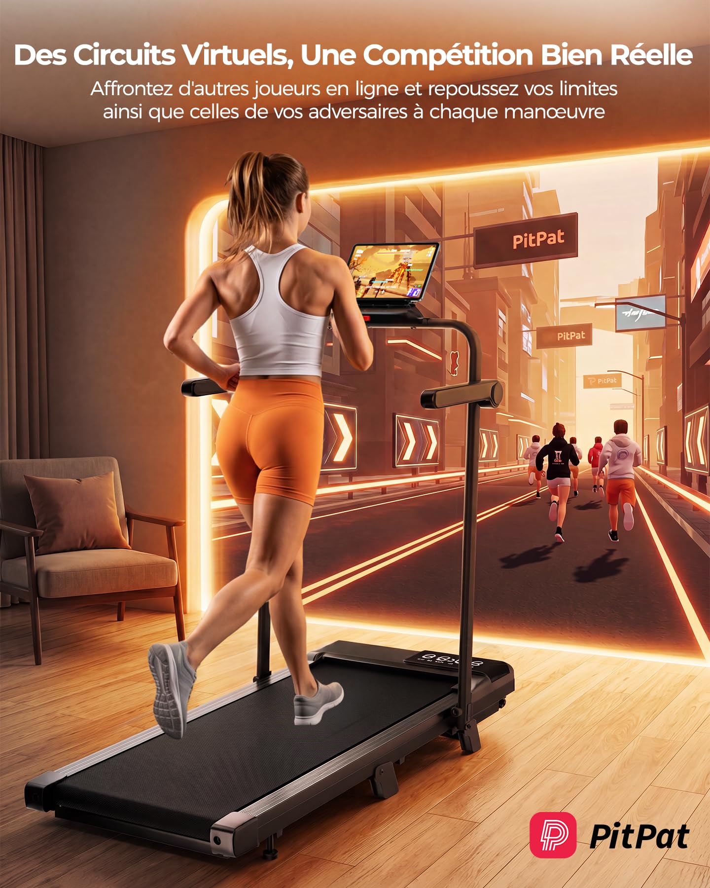 Superun Raceable Tapis de Course Inclinable 2.5HP Tapis de Marche avec Rampes, 1-6km/h, 1-12km/h APP Contrôle Max 136KG Walking Pad Portables avec Parcours d'entraînement et Courses Multi-Coureurs