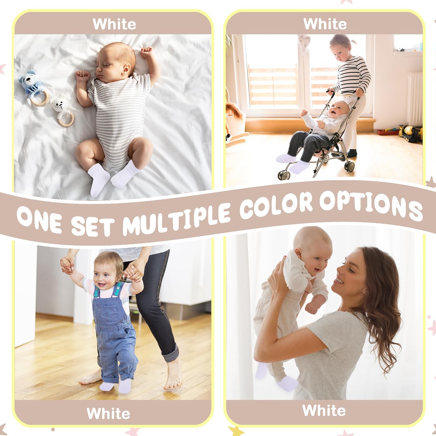 8 Pairs Baby Socks with Grips Cotton Non Slip Walking Socks Cute Gifts for Newborn Infant Girl Boy