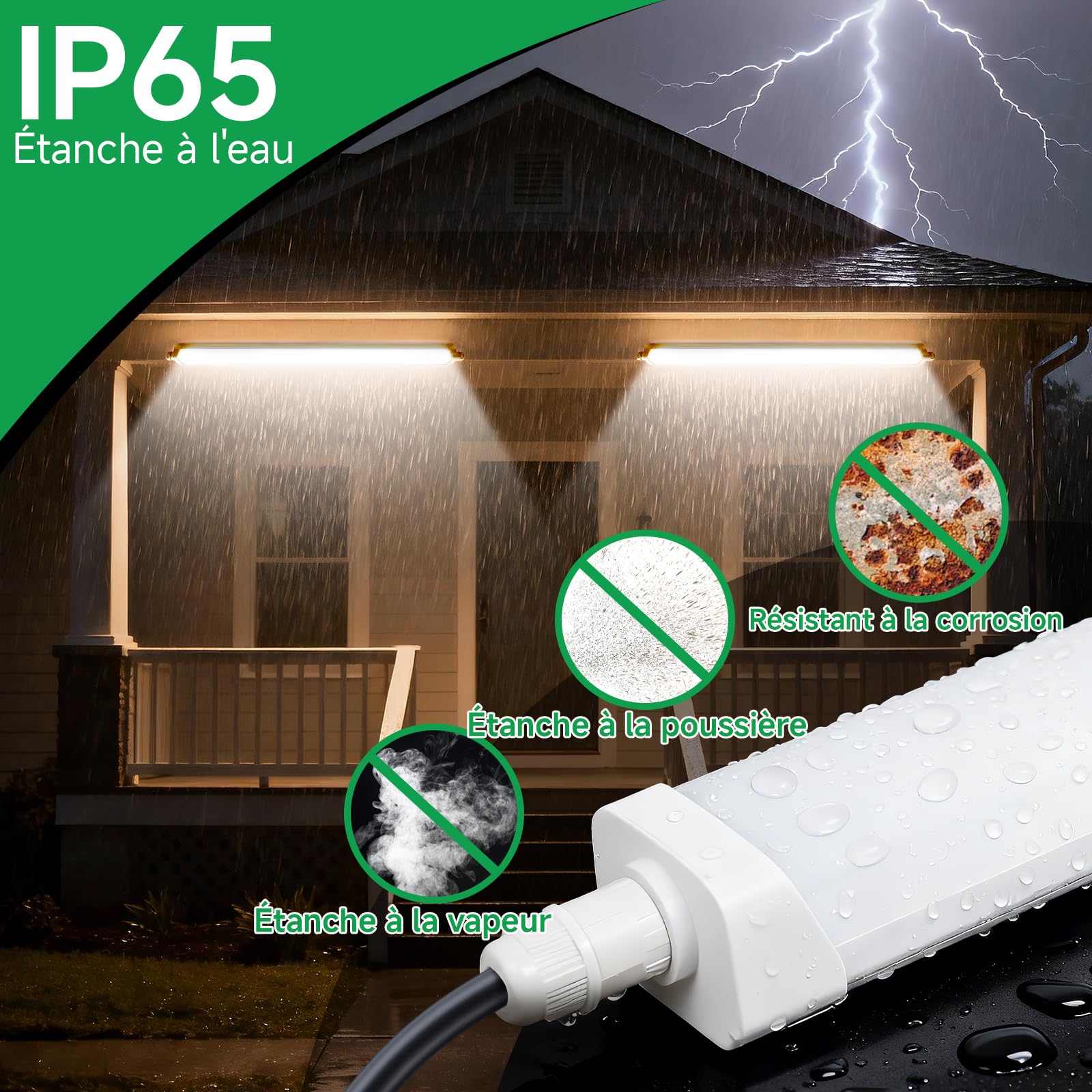 Néon LED Règle LED 120cm IP65 Étanche, Lot de 2 Pièces 36W,6600LM,4000K Neutre, Connexion en Série,SDCM<6 Ra>80, Pour Garage Entrepôt Bureau Cave