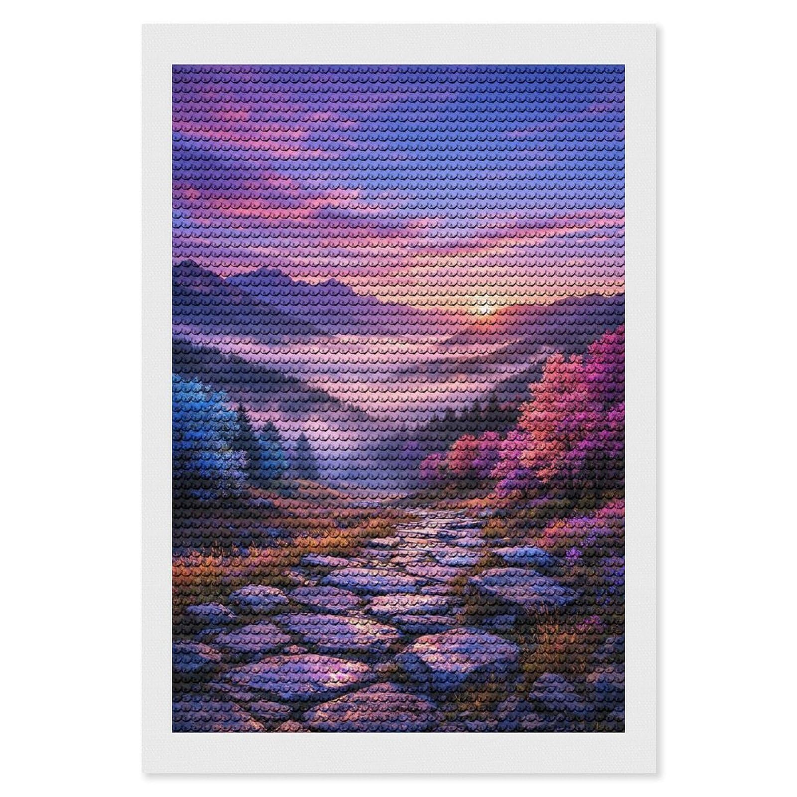 Junmoney Sunset Glow Over Misty Valley Path Diamond Art Canvas 8"x12", for Teens, Nice Detail and Sparkle, Farmhouse Decor, Festive Craft Gift, Easy to Enjoy