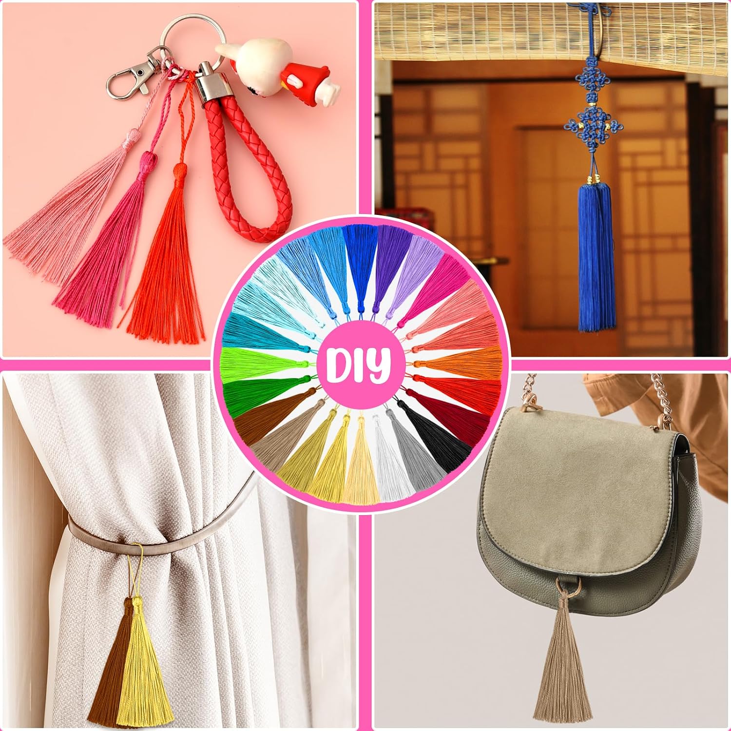 NEBURORA 120 Pcs Bookmark Tassels Bulk 13cm/5 Inch 24 Colors Silky Handmade Soft Mini Tassel with Loops for Crafts Jewelry Keychain Making DIY Projects