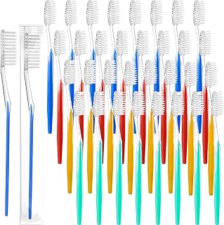 Disposable Toothbrushes Individually Wrapped Toothbrushes Medium Soft Bristle Tooth Brush Manual Disposable Travel Toothbrush Set for Adults Kids Travel Toiletries, 4 Colors (200 Pieces)