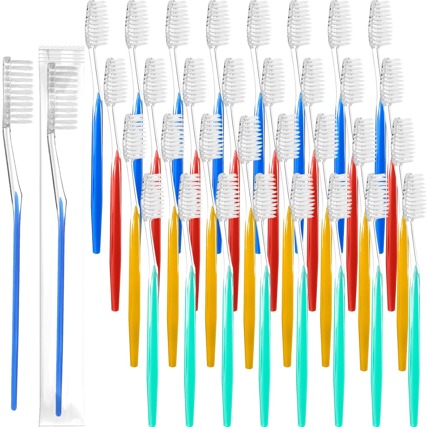 Patelai 200 Pcs Disposable Travel Toothbrush Bulk Individually Wrapped Toothbrush Pack Medium Soft Bristle Manual Disposable Colorful Tooth Brush for Adult Work Travel Hotel Donation (Vivid)