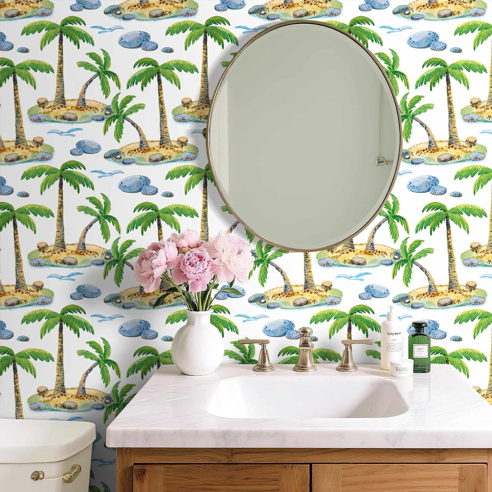 Papier peint motif palmier tropical vert LACHEERY pour rénovation rapide sans colle