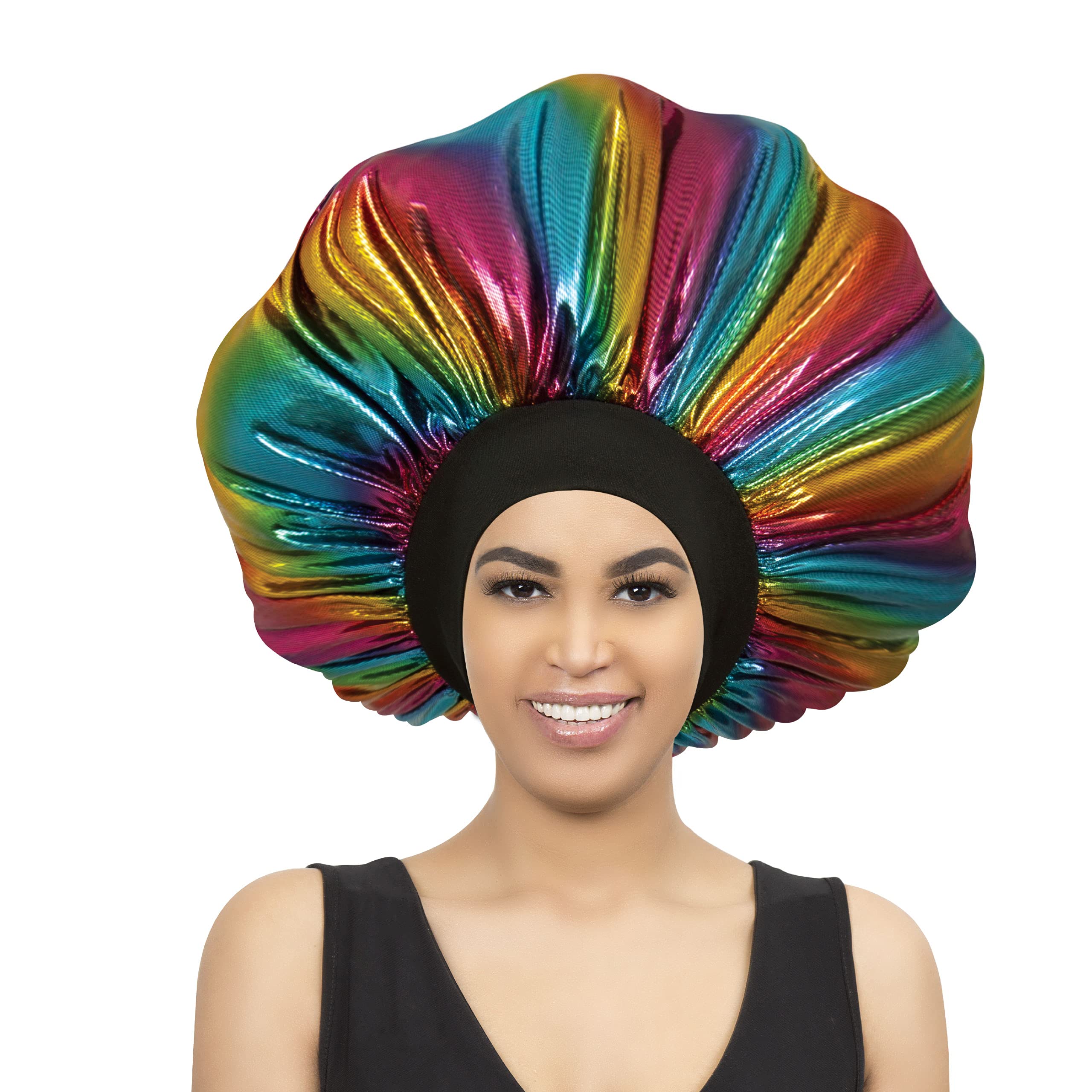 R&B Collection Silk Bonnets for Women. Curly Hair, Sleep Cap, Satin Bonnet (2 Pack) (Rainbow, Super Jumbo)
