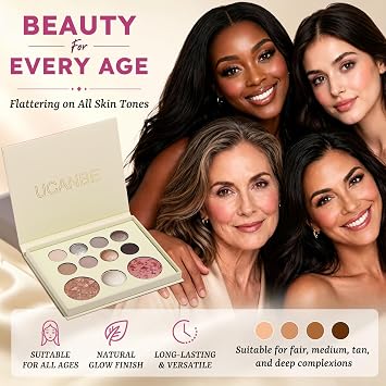 UCANBE Baked Makeup Palette Set - Include Blush, Highlighter, Bronzer, 8 Eyeshadows & Brushes, Pigmented All-in-One Face & Eye Powder Pallet Full Size Holiday Beauty Gift Kit, Travel Friendly