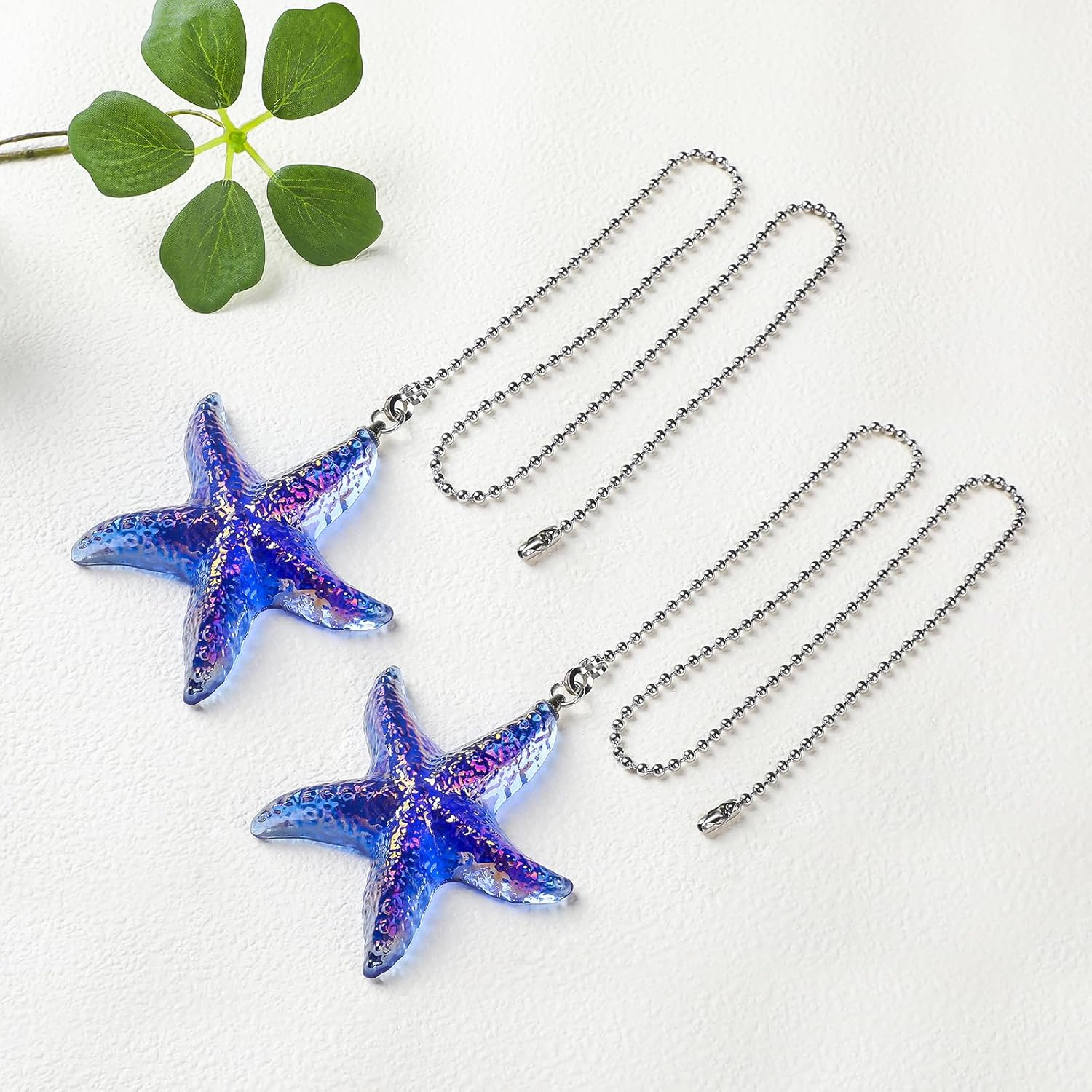 LONGSHENG - SINCE 2001 - 2 Pack Ceiling Fan Pull Chain Ornaments Extension Chains with Decorative Blue Glass Starfish 23 Inches Fan Pull Chain Set For Ceiling Light Lamp Chain