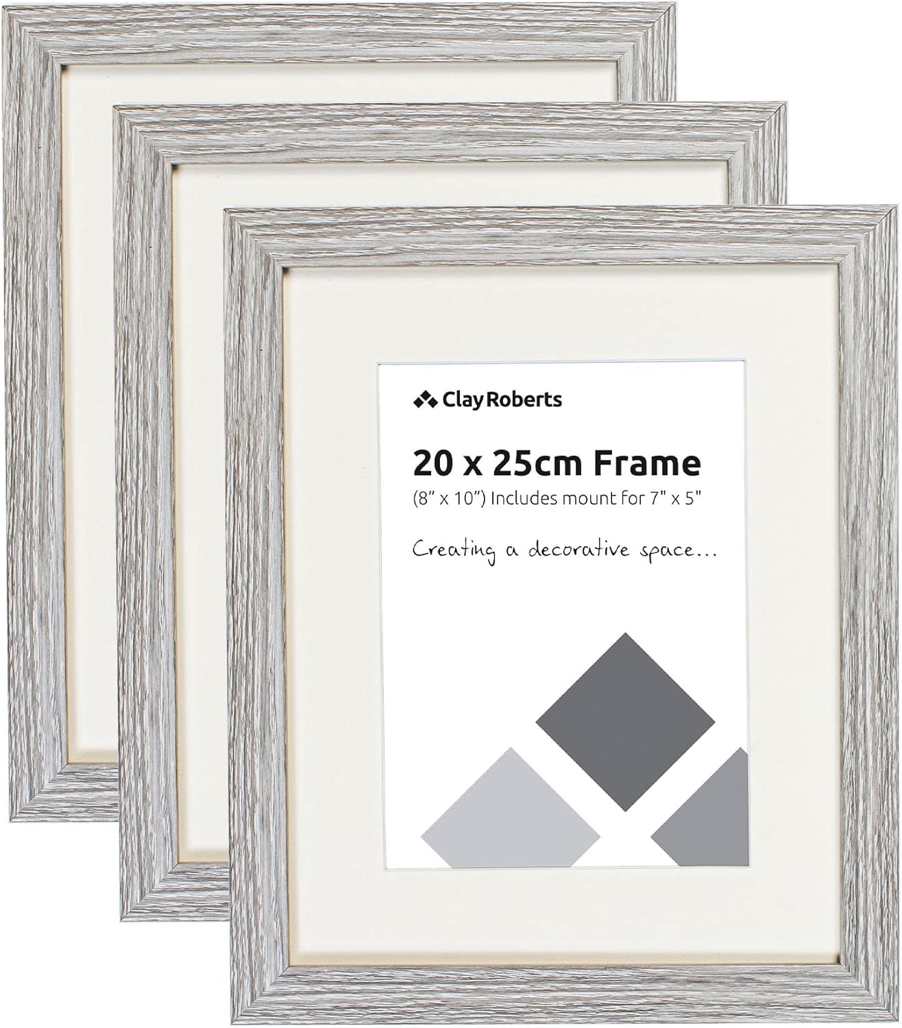 Clay Roberts Photo Picture Frames 8 x 10, Light Grey, Pack of 3, Includes Mount for 7 x 5 Prints