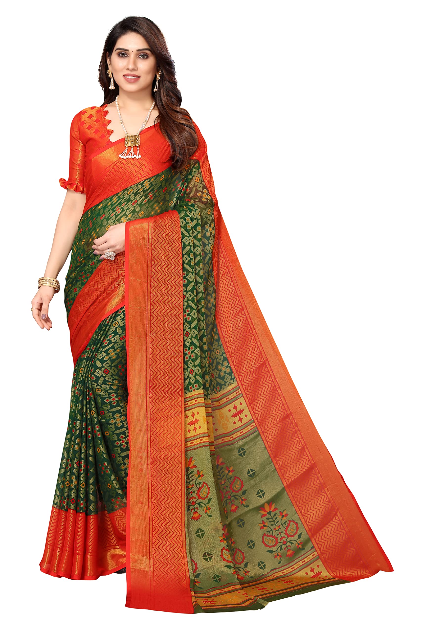 Winza DesignerWomen's Chiffon Brasso Printed Saree with Blouse Piece (PS Brasso Ravi_W)
