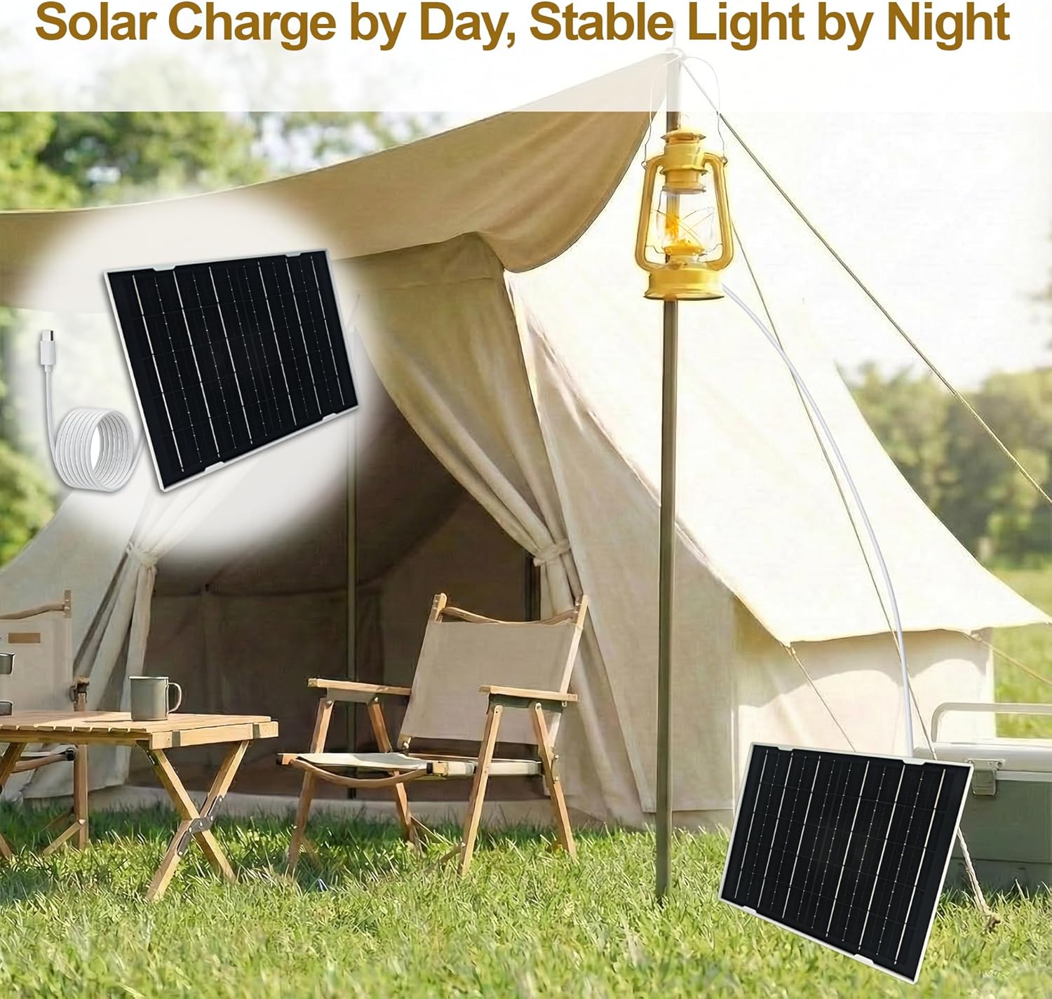 Eco-friendly 8W 5V Monocrystalline Solar Panel, Type-C Interface, IP66 Waterproof, 6.5-foot Cable, High Conversion Rate, Compatible with Various Electronic Devices