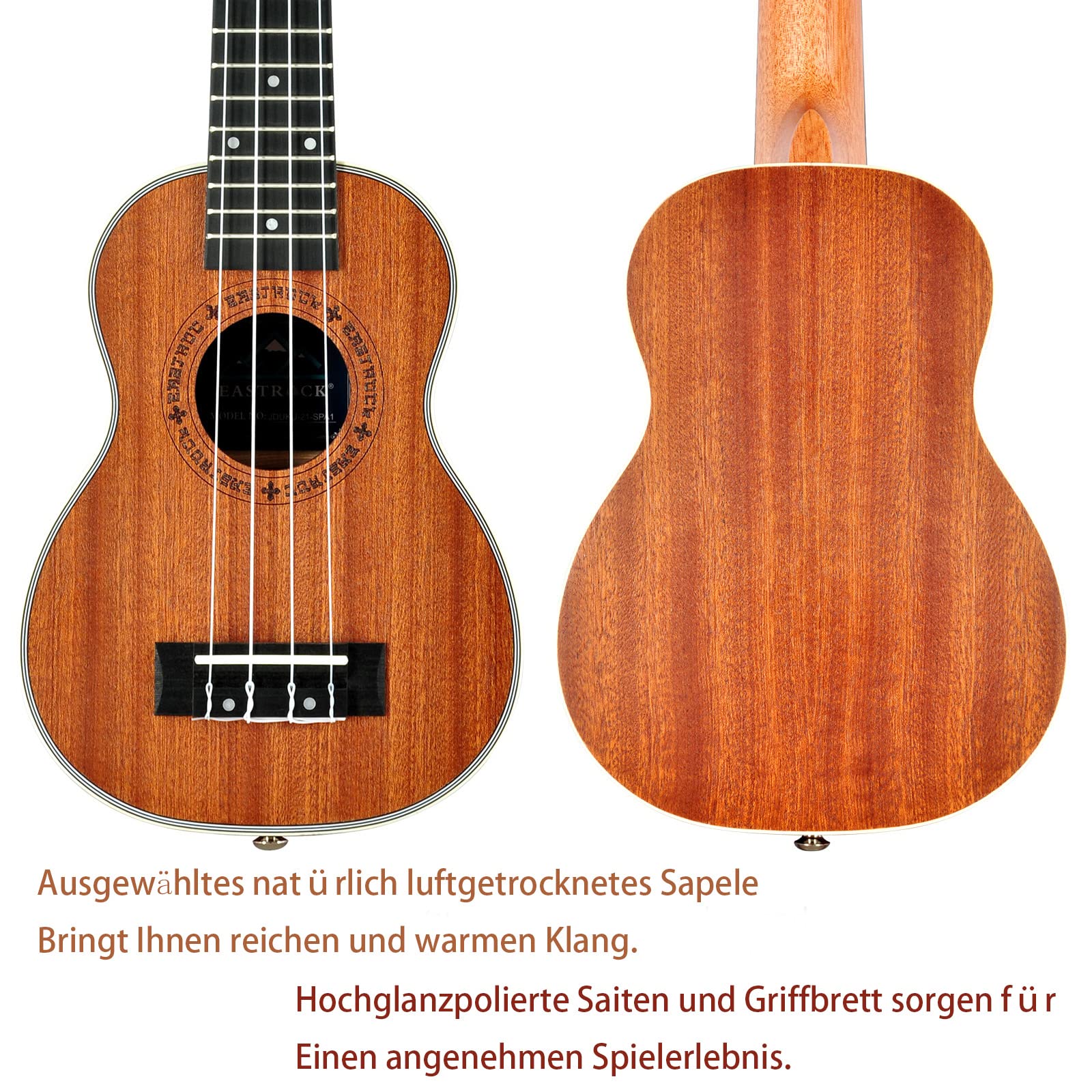 EASTROCK Guitarra hawaiana principiante de madera maciza Ukalalee pequeña con bolsa 21 pulgadas Sapele