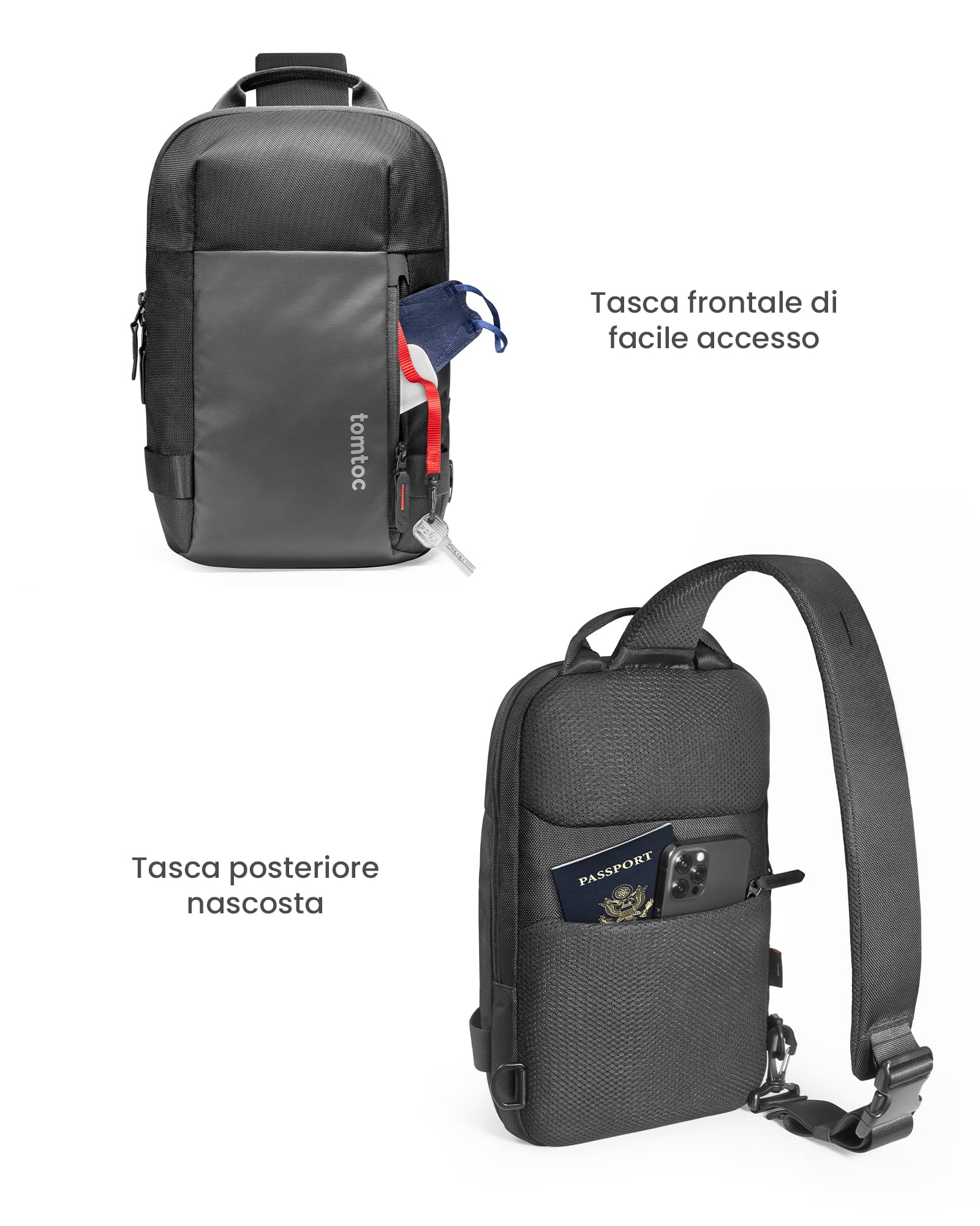 tomtoc Compatta EDC Sling Bag, Borsa a Tracolla a Spalla Minimalista Crossbody per Nintendo Switch, 2024 11" iPad Pro M4, 11" iPad Air M2, Leggero e resistente all'acqua, uso quotidiano, Lavoro, Nero