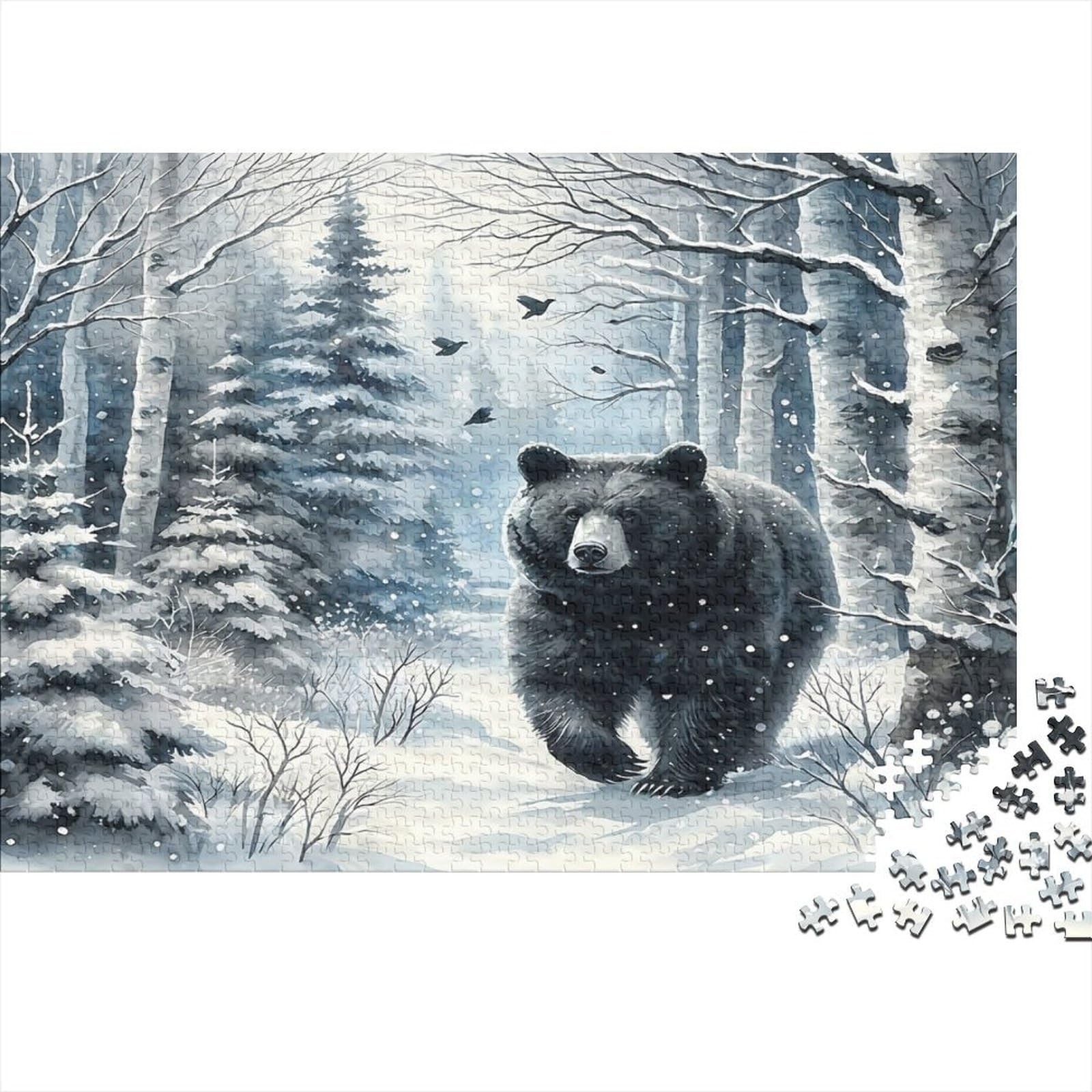 Bear Winter Forest Scene 1000 Piece Jigsaw Puzzle for Adults Stress Relief — image 1