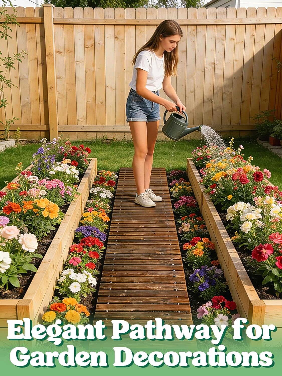 0.6in Thicken Carbonized Wooden Garden Pathway - 8ft Anti-Slip Weather Resistant & Sturdy Decorative Path Walkway for Outside Backyard Uneven Ground (Brown)