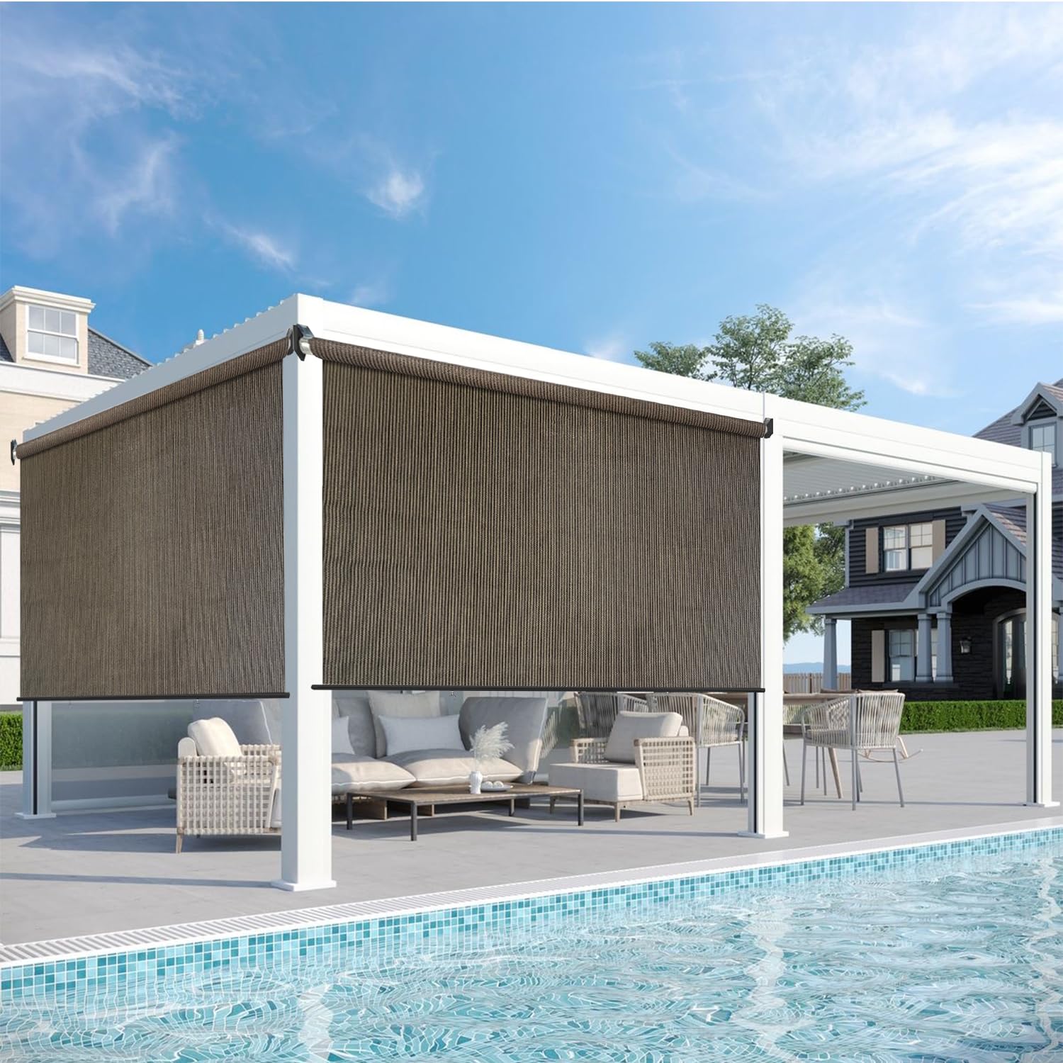 Outdoor Roller Shades, Patio Roller Up Blinds with Shade Cloth for Porch Gazebo Pergola Balconyard, Outdoor Blinds for Shading, Privacy Protection (7'