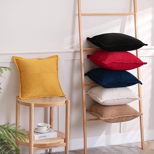 Miniatura 5 de Puncuntex Juego de 2 fundas de cojín de pana de 18 x 18 pulgadas  17.7 x 17.7 in., color azul marino, decorativas, cuadradas, suaves, cuadradas, a