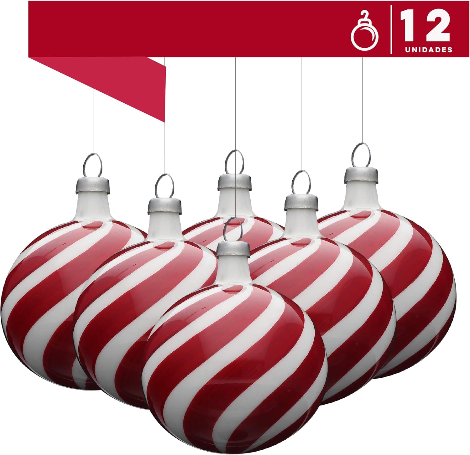 Christmas Ornaments | Made of Glass | Handcrafted | Peppermint Red and White Candy Style Decor | Ideal with Christmas Lights | Christmas Tree Decorations | Set 12 pcs | 2.4in (6cm) Diameter